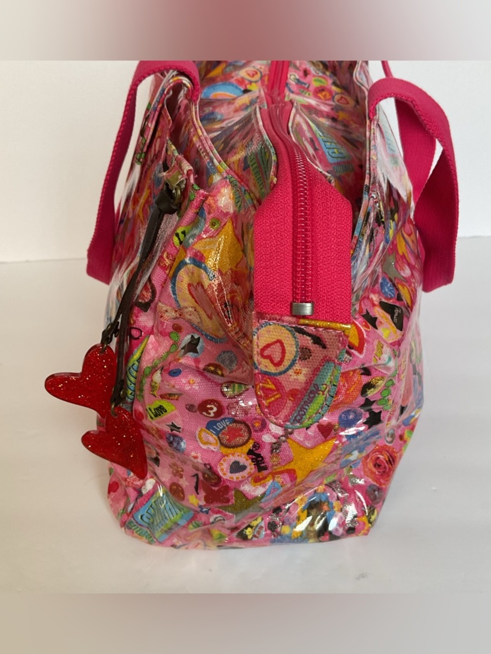 Fiorucci Vintage Y2K Vegan Pink Cartoon Print Tote Bag Purse Fuchsia Coachella - Picture 7 of 13